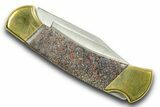 Pocket Knife With Fossil Dinosaur Bone (Gembone) Inlays #370850-2